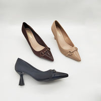 French-style Womens Exquisite Leather Belt-buckle Peep-toe Stiletto Pumps