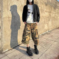 Retro Patch Ripped Camouflage Cropped Pants Men's Loose Casual Jeans