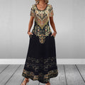 Round-neck Short-sleeve Printed Dress With Patch Pockets