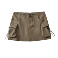 Low Waist Drawstring Elastic Side Workwear With Pocket Skirt