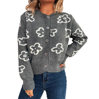 Casual Flower Jacquard Short Single-breasted Knitted Sweater