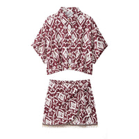 Printed Loose Design Short Shirt Decorated Tassel Printed Dress