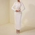 Womens Round-Neck White Lace-Patchwork Ruffled Long Dress