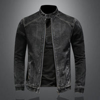 Stand Neck Zipper Denim Coat Men's Large