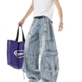 American Heavyweight Deconstructed Ribbon Cargo Jeans For Men And Women