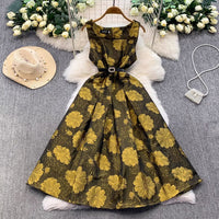 Stylish High-End Jacquard Square-Neck Sleeveless Dress For Women