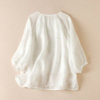 Cotton And Linen Thin Embroidery Loose Shirt