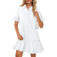 Women's Solid Color Loose And Versatile Button-up Shirt Dress