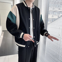 Men's Youth Stand Collar Stitching Casual Cotton Baseball Uniform Jacket Coat