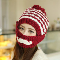 Plush warm beard mask, thick knitted hat