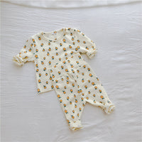 Baby Lemon Print Base Shirt High Waist Trousers Suit