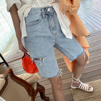 Five-point pants high waist jeans stretch denim shorts