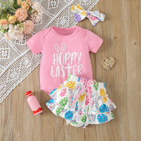 Baby Girl's Short-sleeved Letter Romper Colorful Egg