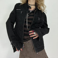 Washed-out Vintage Denim Jacket Simple Casual Zipper Pocket All-matching Long Sleeve Coat
