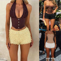 Sexy Hot Pants Women's Ruffled Wave Solid Color