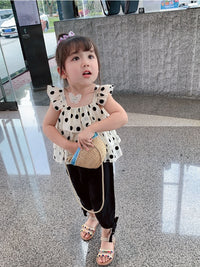 Girls Polka Dot Vest + Pants Two Piece Set