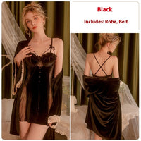 Pure Desire Low-cut Push-up Plus Chest Pad Velvet Tramsparent Yarn Backless Plus Size Nightdress