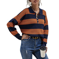 Polo Collar Halloween Top Women's European And American Ladies Long-sleeved Striped Sweater