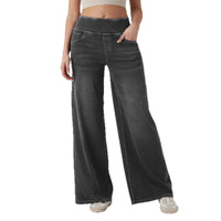 High-waisted Loose-fit Stretchy Wide-leg Jeans For Women