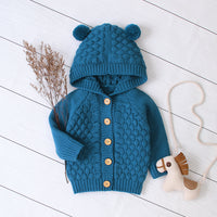 Wool ball hooded knitted jacket