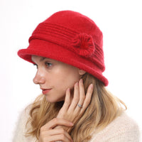 Fashion Knitted Thicken Warm Mother Hat Flower Fashion Female