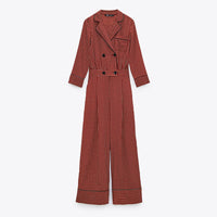 Western style simple double-breasted printed jumpsuit