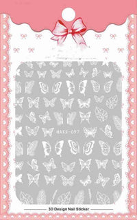 Black Butterfly Nails Stickers Decals White Flower Adhesive Manicure