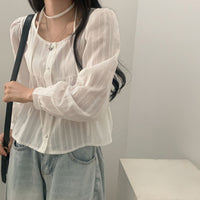 Ribbon Design Single-breasted Long Sleeve Shirt Women's All-match Top