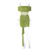 Womens Off-shoulder Sheer Bodycon Mini Skirt