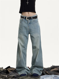 American Retro Washed Worn Jeans Women's Loose Straight