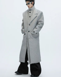Short-pile Faux Two-piece Wool Coat Long Alpaca-blend Trench Coat