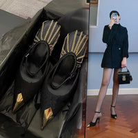High Heels Feminine Metal Pointed Toe Buckle Strap