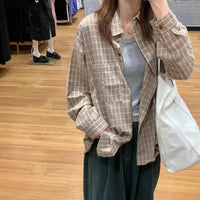 Arrival Loose-fit Blue Plaid Long-sleeve Sun-protective Shirt
