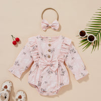 Girl's Long Sleeve Sweet Cute Three-color Cotton Jacquard Flounced Sleeve Triangle Rompers