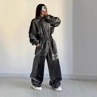 Women's Street Hip-hop Washed Graffiti Brushed Jumpsuit