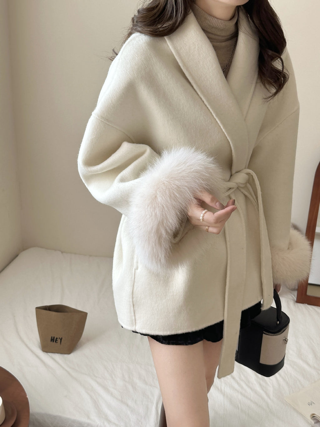 Reversible Cashmere Coat Advanced Sense Tie-front Top