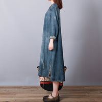 Loose-fitting Mid-length Round-neck Vintage Denim Dress