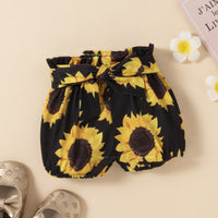 Yellow Sunken Stripe Romper Sunflower Belt Three-piece Set