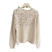 Sweet Design Idle Style Sequined Sweater For Women Spring And Autumn New Knitted Cardigan Outerwear Top