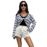 Front And Back Wearable Striped Long-sleeved Sweater