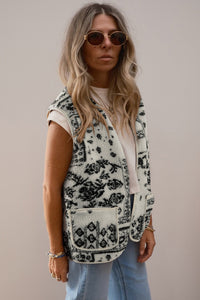 Beige Lambswool Paisley Printed Pocket Western Fashion Camisole Jacket