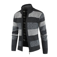 Contrast Wide Stripe Stand Collar Sweater Coat