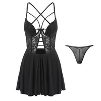 Deep V Hollow Tied Sexy Nightdress Mesh Yarn Sling Erotic Suit