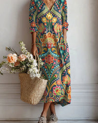 Women's Loose-fitting Fashion V-neck Printed Dress