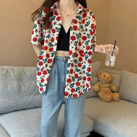 Casual Printed Korean-style Short-sleeve Shirt Top For Women
