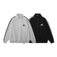 Vintage Embroidered Half Zipped Stand Collar Sweatshirt Street Coat
