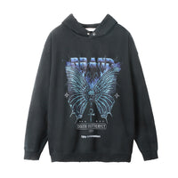 Dark Devil Skull Bone Hooded Sweater Washed Old