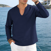 Men's V-Neck Plus-Size Long-Sleeve T-Shirt