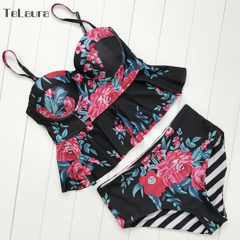 Sexy Bikini Swimwear Women Push Up Swimsuit High Waisted Bathing Suit Floral Biquini Two Piece Bikinis Tankini Beachwear