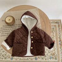 New Baby Cotton Thickened Long Sleeve Dotted Cardigan Hooded Coat